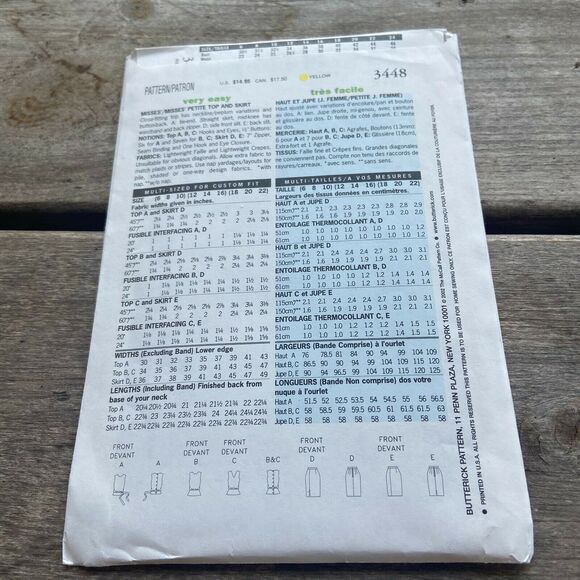 Butterick 3448 Fast & Easy Pattern 6 8 10 Peplum Top Straight Skirt Uncut FF NEW - Picture 3 of 4